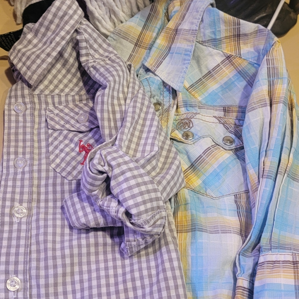 Wrangler, US Polo, Set of 2 plaid button shirts.Sz12 months-2